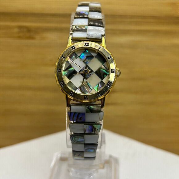 Women's LA EXPRESS Gold Tone Abalone Shell Checkered MOP Bracelet Watch, 24mm - Picture 2 of 4